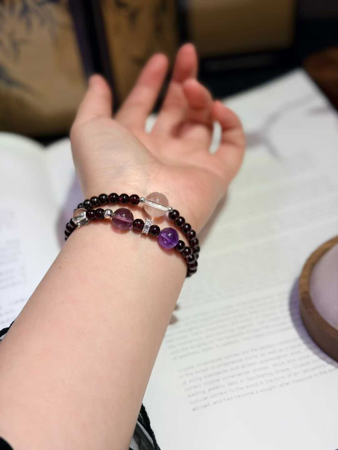 Garnet Amethyst Clear Quartz Bracelet