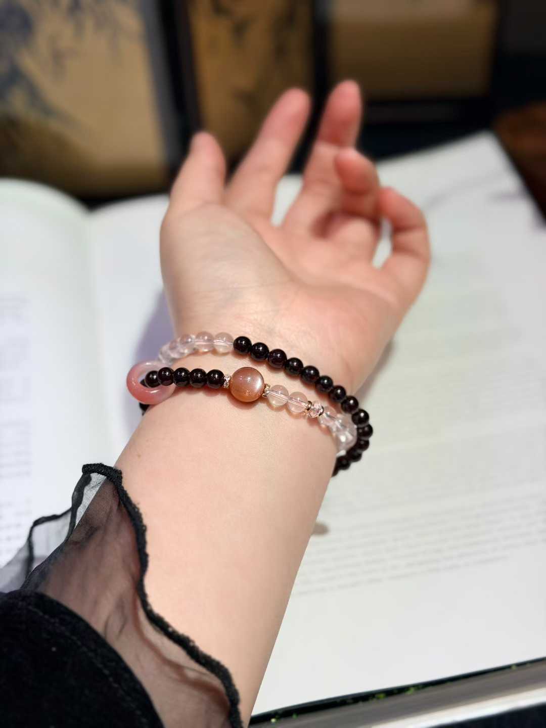 Garnet Rose Quartz Sunstone Bracelet